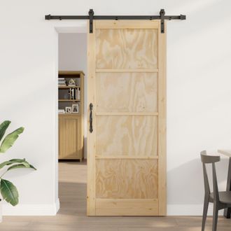 Berkfield Home Sliding Door with Hardware Set 86x211 cm Solid Wood Pine in Brown