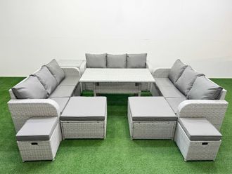 Fimous PE Rattan Lounge Sofa Set 10 Seater Outdoor Garden Furniture Sets in Light Grey