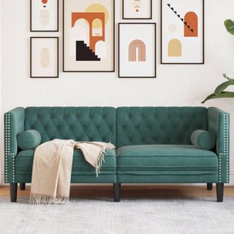 vidaXL Vidaxl - Divano Chesterfield con Rinforzi 2 Posti Verde Scuro in Velluto