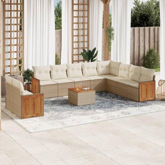 vidaXL Set De Sof&aacute;s De Jard&iacute;n 11pzas Con Cojines Rat&aacute;n Sint&eacute;tico Beige Vidaxl