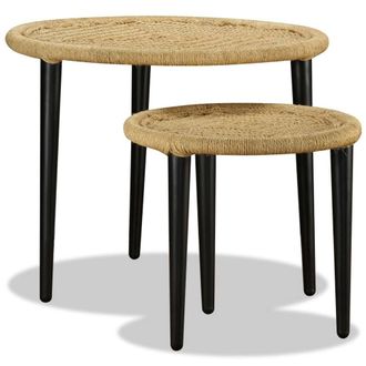 Berkfield Home Beautiful Coffee Table Set 2 Pieces Natural Jute in Beige