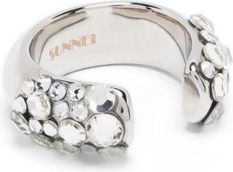 Sunnei rhinestone-embellished open-design ring - women - Metal/Rhinestone - S - Silver