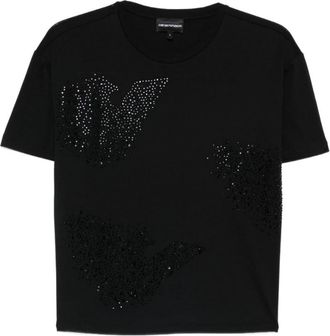 Emporio Armani ASV Jersey T-shirt met Strass Adelaar - Dames - T-shirts - Zwart - M - Katoen - Tops