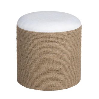 Maisons du monde Puf redondo de yute trenzado y lino blanco