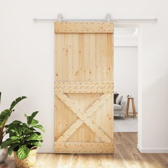 Berkfield Home Sliding Door with Hardware Set 95x210 cm Solid Wood Pine in Brown