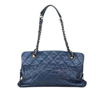 Chanel Pre-owned Quilted Caviar Leather Tote - Dames - Pre-owned - Blauw - Maat: ONE Size Leer