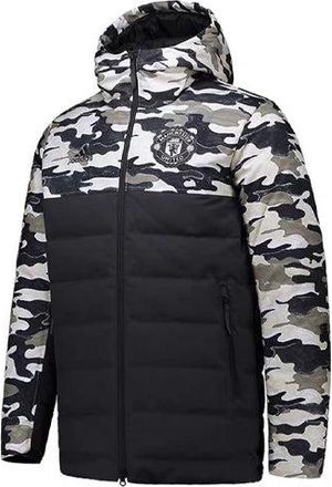 adidas Contrasting Colors Camouflage Pattern Zipper hooded down Jacket Black FR3870