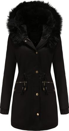 Generic Womens Thickened Outdoor Jackets with Faux Fur Trim Hood Zip Up Hoodies for Women UK Plus Size Warm Winter Fleece Lined Parka Coats Thermal Long Sleev