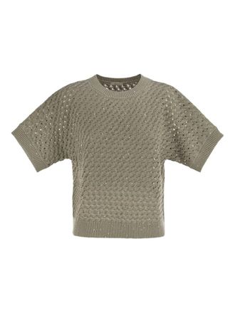 PESERICO crew neck sequin-embellishment top - women - Cotton/Polyester/Sequin - 42 - Green