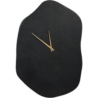Beliani Wall Clock Aluminium 64x44 cm Black Irregular Shape Gold Hands Decorations Ganges