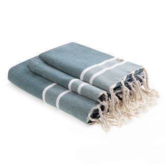 Febronie Futa set de ba&ntilde;o (1+2) algod&oacute;n azul petr&oacute;leo 100x200+2(50x80)