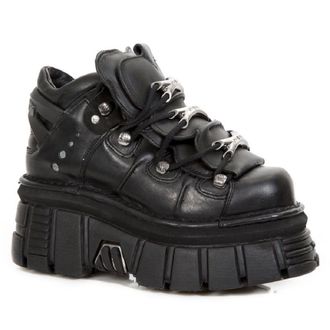 New Rock 106-S29 Tower Shoes Metallic Leather Biker Punk Gothic Boots in Black | Size: 4