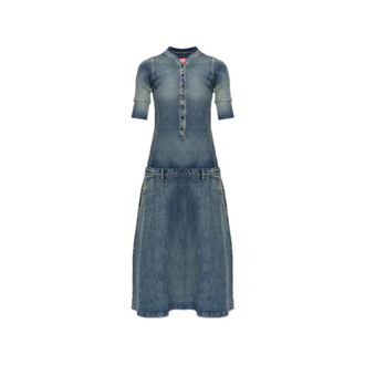 Diesel Kleedjes, Dames, Blauw, L, Katoen, De-Anim-S Drop-waist Midi Jurk