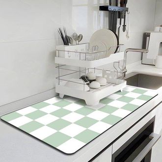 No Brand Alfombrilla De Secado A Cuadros Para Cocina, 40x60cm, Para Encimera De Caf&eacute;, Antideslizante, Con Base De Goma, Color Verde Y Blanco