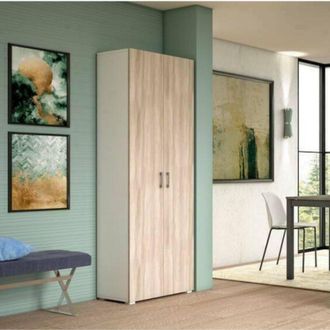 Dmora Dmora - Armadio multiuso Angy, Mobile lineare a 2 Ante battenti, Guardaroba a 6 ripiani, Scarpiera moderna, 100% Made in Italy, 72x37h195 cm, Olmo e