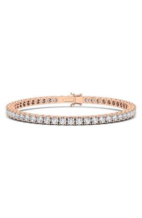 HauteCarat Round Cut Lab Grown Diamond Tennis Bracelet in Rose Gold at Nordstrom, Size 6.5