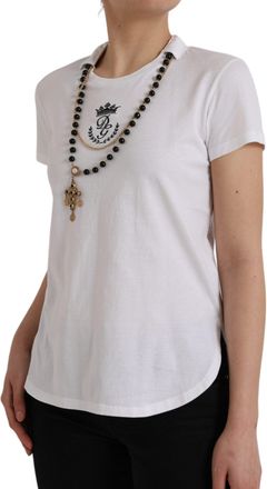 Dolce & Gabbana Womens White Cotton Necklace Short Sleeves T-Shirt