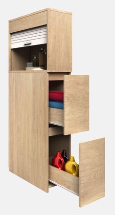 ebuy24 Muebles De Ba&ntilde;o Vcm Gabinete Nicho Dimensiones: Al. 131 X An. 25 X P. 48 Cm Divisor De Habitaci&oacute;n 2 Cajones 1 Gran Compartimento Abierto Con Persiana 