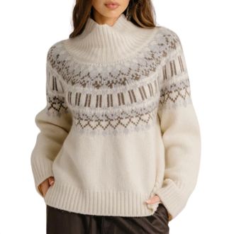 Sablyn Scottie Slouchy Fair Isle Cashmere Mock Neck Sweater In Gardenia