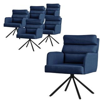 ML Design 6x Silla De Comedor Giratoria Azul Oscuro Asiento De Cocina Con Respaldo Extra&iacute;ble Y Reposabrazos Dise&ntilde;o Ergon&oacute;mico Mueble Tapizado Funda De Poli&eacute;ster