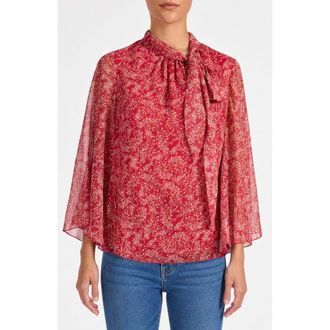 Santorelli Lena Tie Neck Blouse in Printed Georgette in Chili Pepper at Nordstrom, Size 4