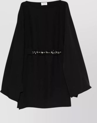 Parosh embroidered appliqu&eacute; boat neck wide sleeve mini dress