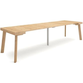 Skraut Home Mesa Consola Extensible, Mesa Comedor Plegable, 300, Para 14 Comensales, Patas De Madera, Estilo Moderno, Roble - Skraut Home