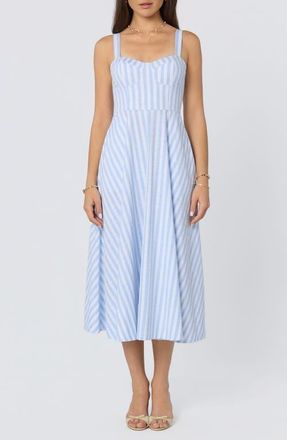 ASTR the Label Isabela Stripe Sweetheart Neck Midi Dress in Blue Stripe at Nordstrom, Size X-Large