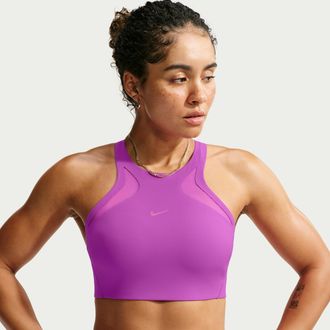 Nike Womens Universa Medium-Support Mesh Sports Bra in Purple | IR7928-551