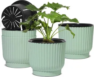 OEM Maceta De Pl&aacute;stico Con Sistema De Riego, Maceta Con Autorriego, Verde, Maceta Para Orqu&iacute;deas, Maceta Para Hierbas, Hidropon&iacute;a, Juego De 4