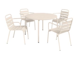 Vente-Unique Sala da pranzo da giardino un tavolo D.110 cm e 4 poltrone impilabili in Metallo Beige - MIRMANDE di MYLIA