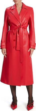 Bardot Faux Leather Trench Coat in Famous Red at Nordstrom, Size Small