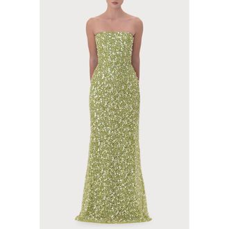 Sau Lee Courtney Beaded & Sequin Strapless Gown in Green Emerald at Nordstrom, Size 14