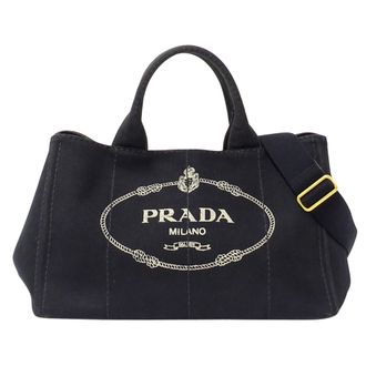 Prada Canapa Black Canvas Handbag Shoulder Bag Tote Bag (Pre-Owned)