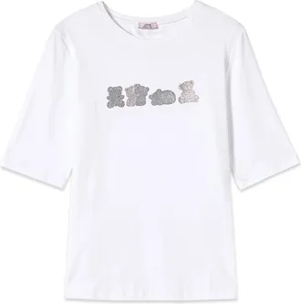 Oltre T-shirt met microkristallen - Dames - T-shirts - Wit - L - Katoen - Tops
