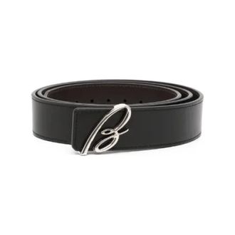 Brioni Accessoires, Heren, Zwart, 100 CM, Leer, Logo Plaat Zilver Leren Riem