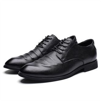 Generic Formal Shoes for Men Lace Up Pleated Burnished Toe Derby Shoes Genuine Leather Non Slip Rubber Sole Slip Resistant Business(Black,10.5 UK)