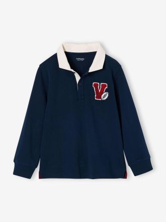 Vertbaudet Jungen Langarm-Poloshirt mit Twillkragen marine