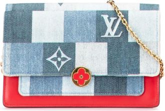 Louis Vuitton Borsa a tracolla Denim Patchwork Fiore con monogramma e catena 2020 - Blu