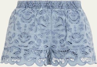 Alice & Olivia Kenley Eyelet Denim Shorts