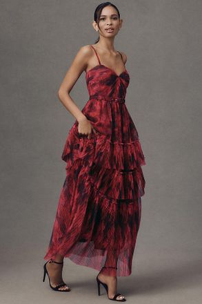 Hutch Madelina Pleated Tulle Tiered Maxi Dress