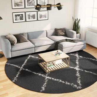 vidaXL Vidaxl - Alfombra De Pelo Largo Moderna Pamplona Negro Y Crema &Oslash; 280 Cm