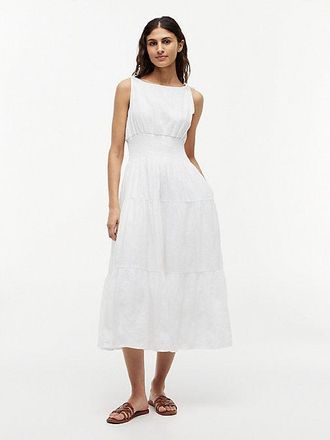 Tommy Hilfiger Vestido midi con tirantes ajustables y detalle fruncido