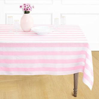Solino Home Linen Tablecloth for Dining Table, Holiday and Everyday Dining Table Decor - Cabana Stripe in Cherry Blossom And White at Nordstrom, Size