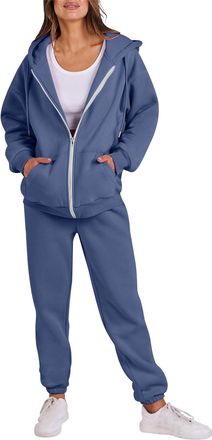 Generic Tracksuit Womens Full Set 2 Piece Outfits Full Zip Long Sleeve Hoodies Jackets with Pockets and Cuff Sweatpants Contrast Color Fall Winter Co Ord Sets