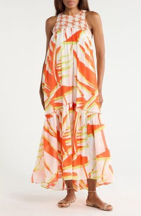 Diane Von F&uuml;rstenberg Melisse Cotton & Silk Maxi Dress in Palm Geo Orange Giant at Nordstrom Rack, Size Xx-Small
