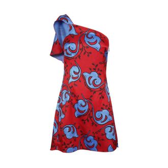 Versace Jeans Couture Gerimpelde One-Shoulder Bedrukte Jurk - Dames - Korte kleedjes - Veelkleurig - XS - Polyester - Kleedjes