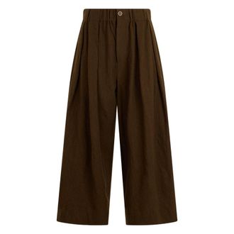 Uma Wang UMA Wang, Broeken, Dames, Bruin, L, Wol, Wijde broek met elastische tailleband