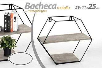 Trade Shop Trade Shop - Tabl&oacute;n De Anuncios Hexagonal De Metal 2 Estantes Madera 29x11x25cm 751981