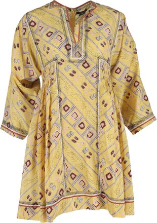 Isabel Marant Isabel Marant Pre-owned Womens Thurman Printed Min Dress in Yellow Silk - Size Small